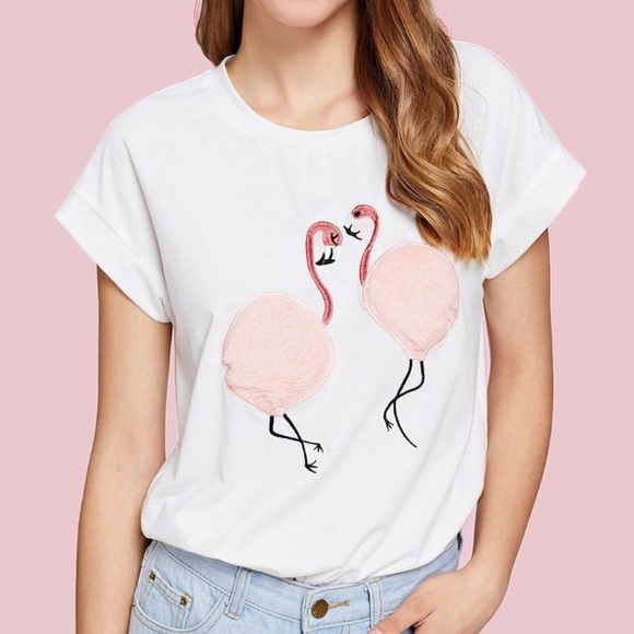 Tops - Fuzzy Flamingo T shirt - large